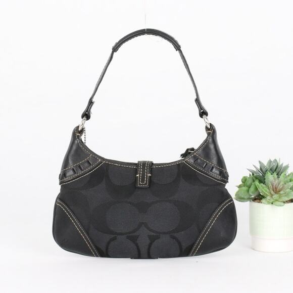 Coach Hampton 10287 Black Signature Leather Mini Shoulder Bag w/Snakeskin Stripe - Picture 4 of 7